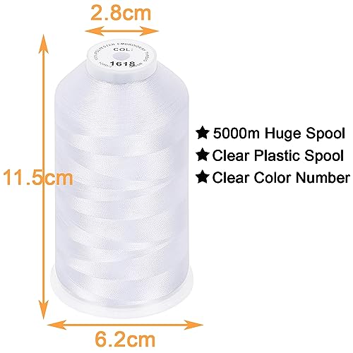 New brothread 5000M Huge Spool Embroidery Machine Thread - Snow White | Single Spool, 40WT, Polyester, 5000M/5500YD for Commercial Machines, Use a Thread Stand to Work with Home Embroidery Machine