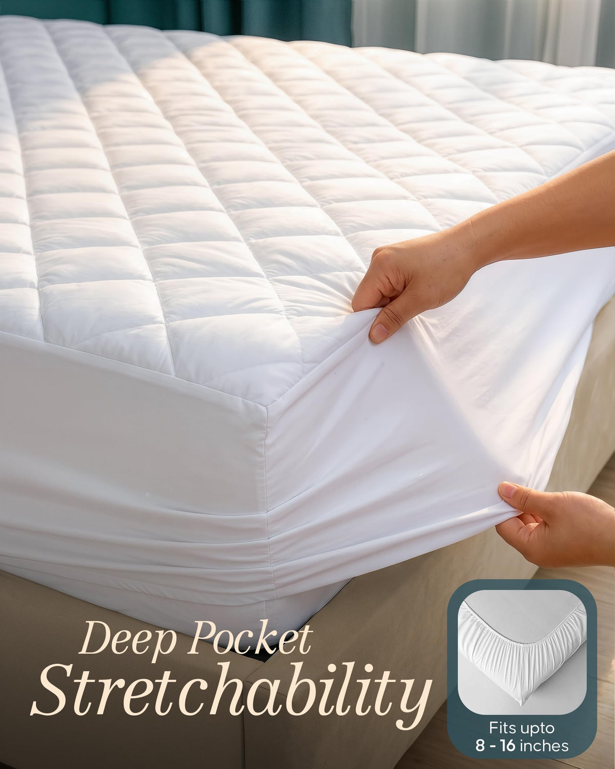 Queen Mattress Pad, Quilted Mattress Protector Topper fits 16" Deep Pocket | White, Soft Breathable Fitted Mattress Cover, Noiseless, Machine Washable for Home & Hotels by Utopia Bedding