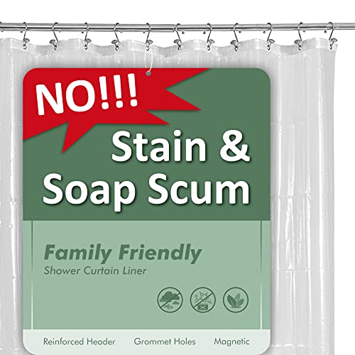 Barossa Design Oeko-tex Certified Shower Curtain Liner Standard Size, Clear | Waterproof PEVA, Rustproof Grommets, 3 Bottom Magnets, Cute Lightweight Bathroom Curtain, Fits Standard Tub 72" Length