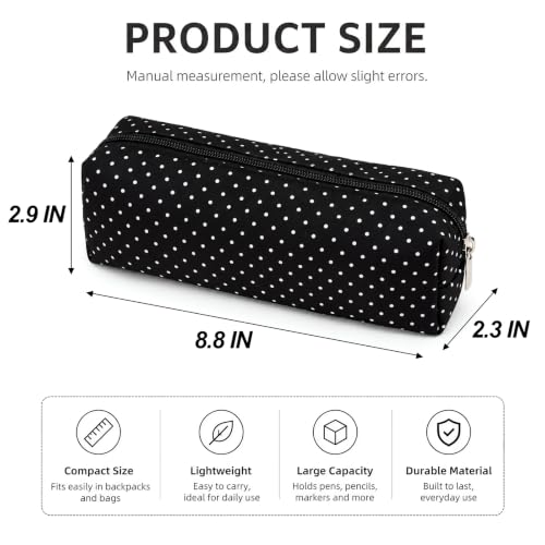 SXS LACONIC Polka Dot Pencil Case Cute Pencil Pouch for Work(Black) | Y2k Style Large Capacity Vintage Aesthetic Pencil Case Polka Dots for Office