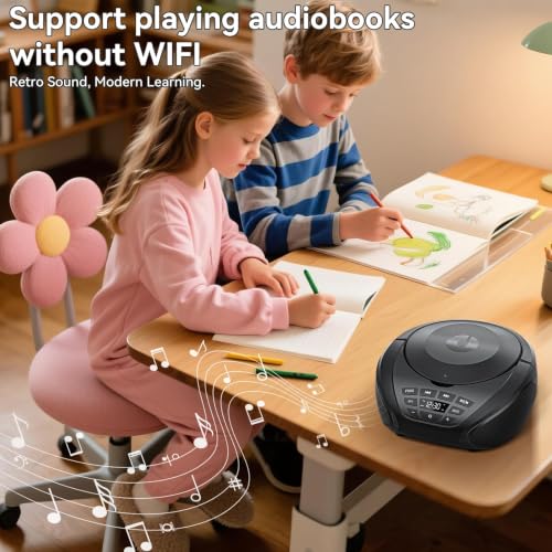 Gueray CD Player Portable Boombox Radio CD Players with Dual Speakers | Bulit-in FM Radio AUX Input Support Headphones Playlist Mode PROG Playback for Outdoor Indoor Audiobooks