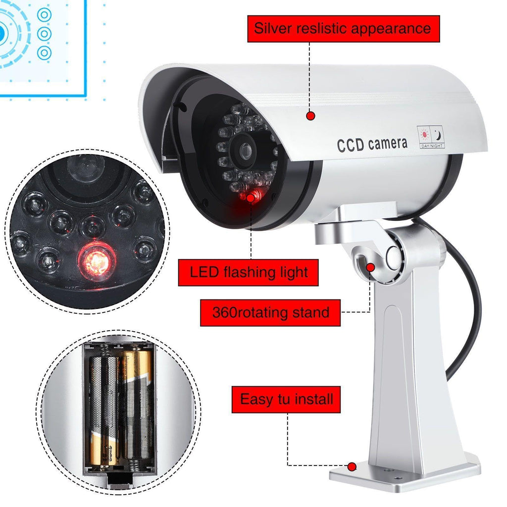 8 Pack Fake Security Cameras with Flashing LED for Home & Residential | Dummy Surveillance Camera, Front Door Backyard Driveway Mailbox Outside & Indoor Security, Fake CCTV, Warning Stickers