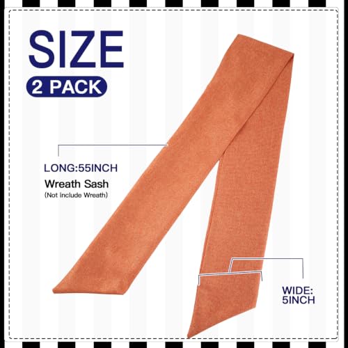 2 Pack Fall Wreath Sash for Front Door, Orange Blank Sash for Monogram Embroidery, Front Door Porch Decor, Autumn Thanksgiving Wreath Accessories, 5'' L x 54'' W, Burlap (2, Orange)