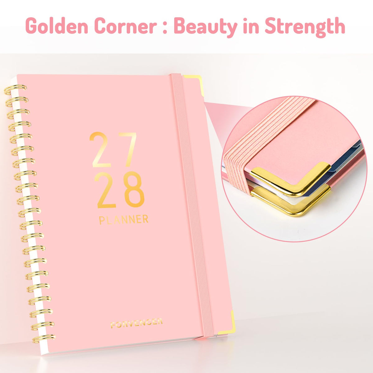 Forvencer Planner 2027-2028, 18 Month Calendar Planner, Jan 2027-June 2028 | 8.5"x11", Weekly and Monthly, Daily Agenda Book with Tab, Spiral Journal Organizer for Office Home Teacher School, A4, Pink