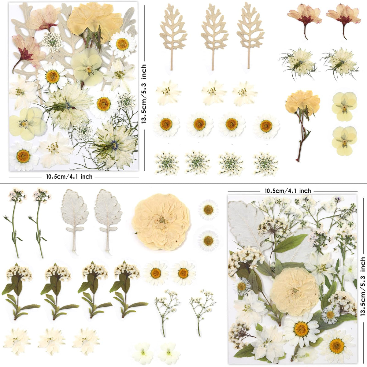 LUXEEASE 80P White Pink Dried Pressed Flowers | Ivory white palette, fits any project, blush butter hints, for wedding resin jewelry scrapbook frame decor, tweezers included