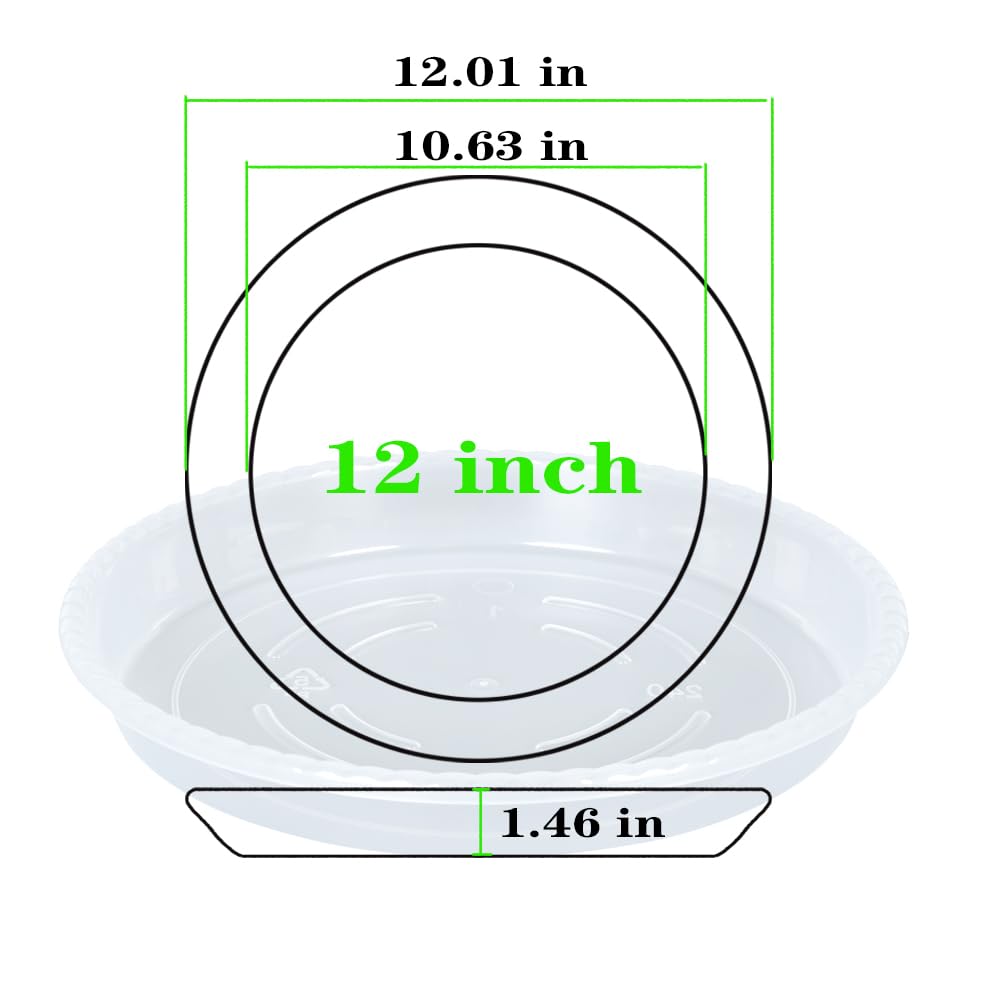 OVZILKI Plant Saucer 6 Pack of 12 inch, Clear Plastic Flower Plant Pot Saucer, Heavy Duty Plant Drip Trays Saucers for Indoor, Plant Water Tray for Planters
