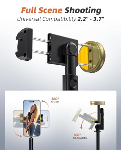 Tripod for iPhone, Selfie Stick with Remote, Stable & Durable Phone Tripod | Portable Travel Cell Phone Stand, Extendable All-in-1 Tripod for Video Recording Compatible with iPhone Android