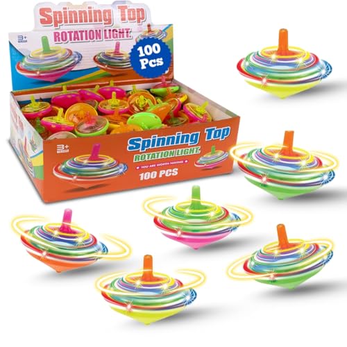 LED Flashing Spinning Tops for Kids, Bulk Party Favors and Classroom Prizes | Colorful, Batteries Included, 1.75-Inch Mini Tops, Assorted, Easy-Twist Play, Ages 3+