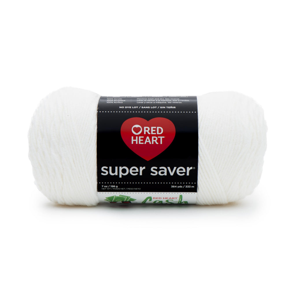 Red Heart Super Saver Yarn for Crocheting & Knitting, White, Single | #4 Medium Worsted Weight Acrylic Soft Yarn for Blankets, Beanies, Amigurumi, and Beginner Projects, 364 yards, 198g/7oz