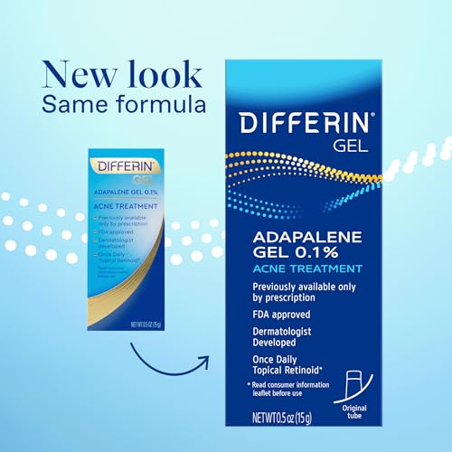 Differin Acne Retinoid Treatment Gel, 0.1% Adapalene, 15g Tube | Over-The-Counter Retinoid, Clears Acne And Prevents Breakouts, Gentle For Sensitive Skin, 30-Day Supply, 15G Tube