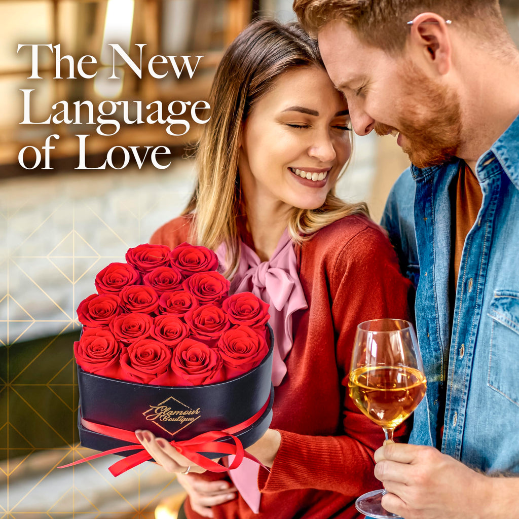 GLAMOUR BOUTIQUE Preserved Flowers, 16 Forever Red Roses in Heart Gift Box | Unique floral present for women, anniversary gifts for her, mom or wife, cute birthday idea, will you be my girlfriend box
