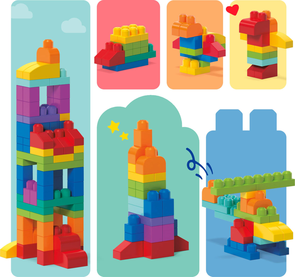 MEGA BLOKS First Builders Big Building Bag Toddler Blocks Toy Blue | 80 Colorful Pieces, Creative Open-Ended Play, Storage, Blue, Preschool Kids Ages 1+ Years, Easy to Build