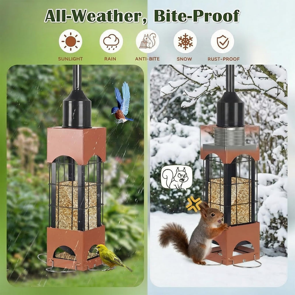 Squirrel Proof Bird Feeders for Outdoors Hanging, 5LB Large Capacity Metal Wild Bird Feeders, Heavy Duty Chew Proof Tube Feeder for Cardinal Finch Chickadee, Garden Yard Outside Decoration