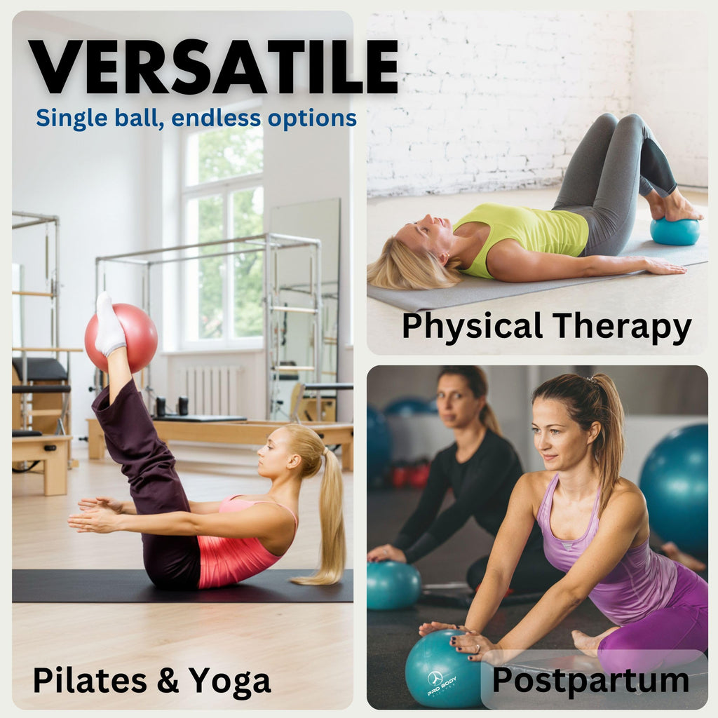 ProBody Pilates Ball Small with Pump - 9 Inch Small Exercise Ball | Anti-Burst, Latex-Free, PT-Grade, Between-Knees Stabilizer, Barre & Postpartum, Pump, Yoga Ball Small