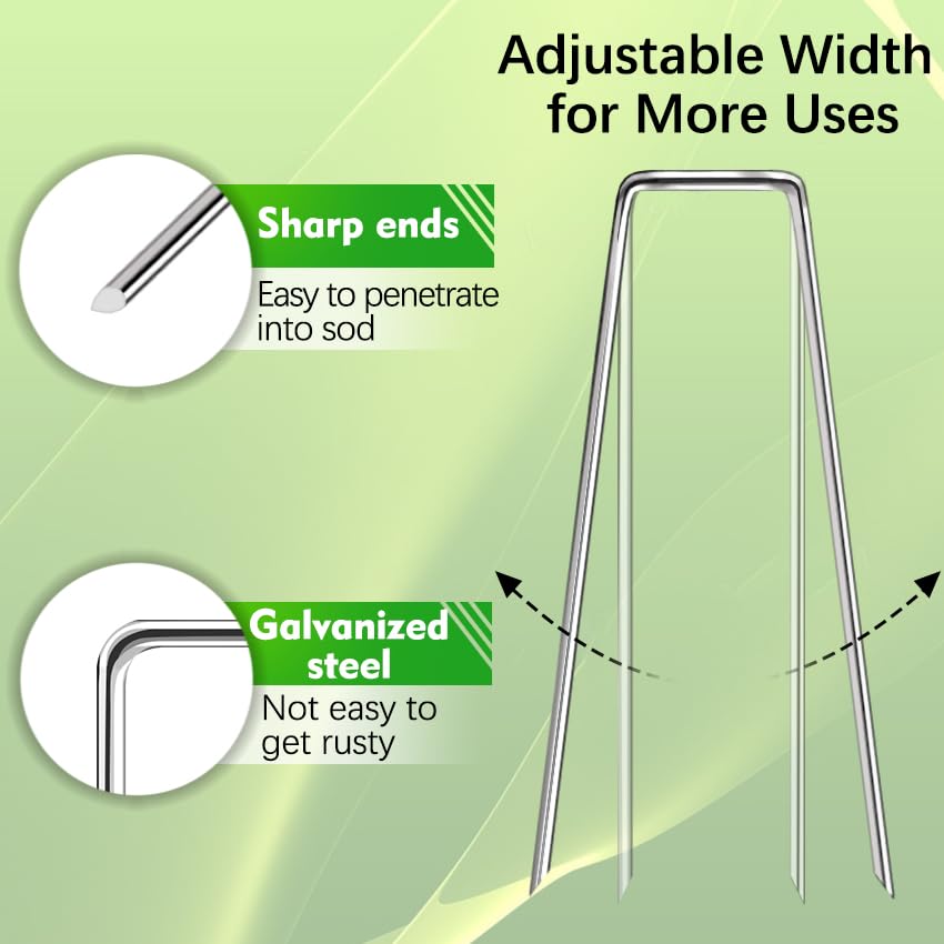 HOUYA 50 Pack Landscape Staples 4 Inch 12 Gauge Garden Stakes | Galvanized Garden Staples Pins Anti-Rust Ground Stakes for Weed Barrier, Irrigation Tubing, Yard Lawn, Landscape Fabric