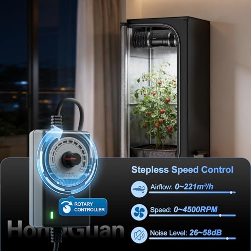 Hon&Guan 4 Inch Inline Booster Duct Fan with Speed Controller - 130 CFM Airflow with 6W Ultra-Low Power and Low Noise