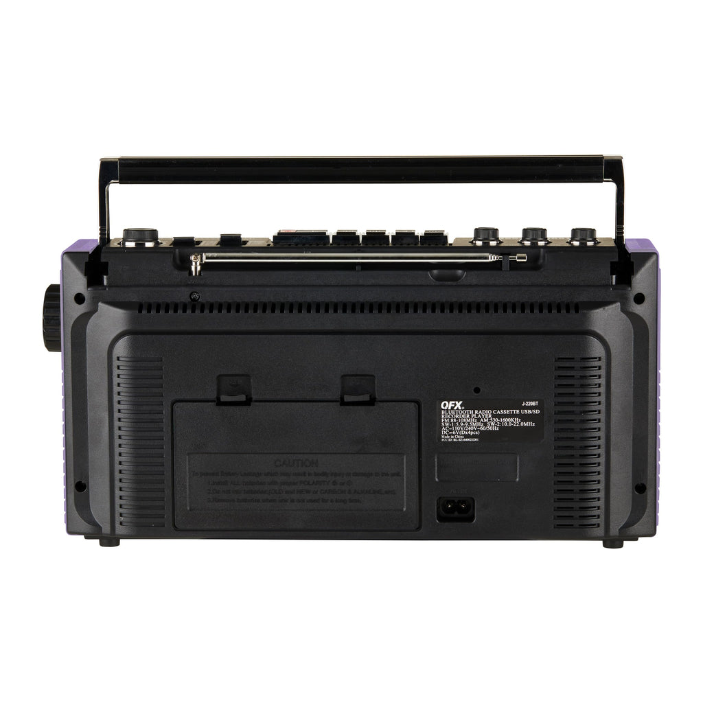 QFX Retro Bluetooth Boombox Cassette Tape Player Recorder, J-220BT, Purple | Portable, Dual 3" Speakers, AM/FM/SW1/SW2 Radio, Built-in Microphone, Recorder, 3-Band Equalizer - Limited Edition