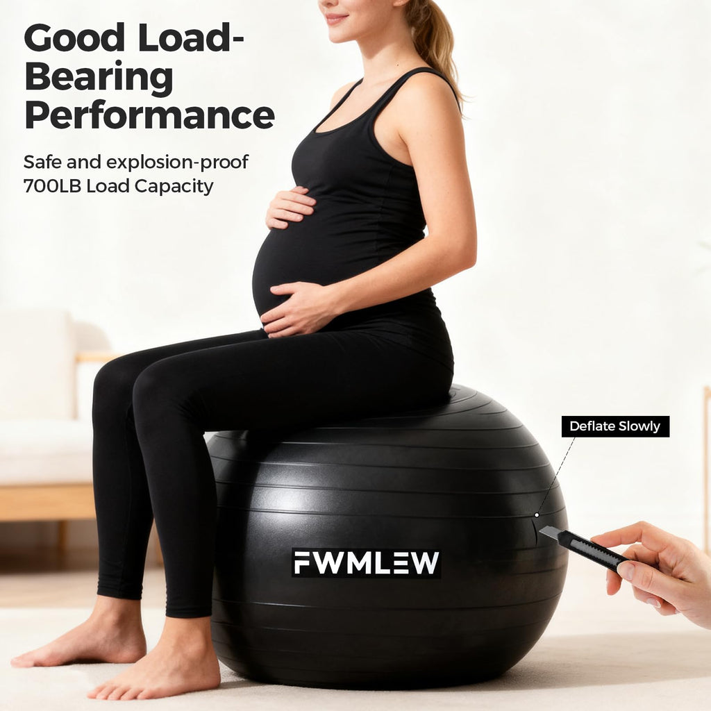 FWMLEW Extra Thick Exercise Yoga Ball, 5-Size Anti-Burst Heavy Duty Stability Gym Ball for Fitness, Core Workout, Pregnancy & Office Chair, Includes Quick Pump