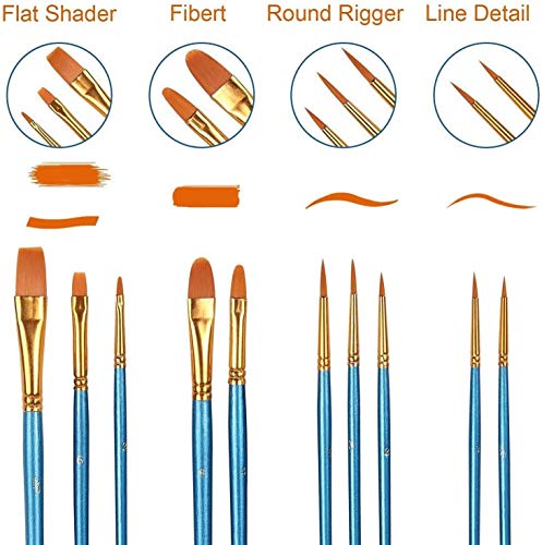 AROIC 10 Pcs Paint Brushes, Acrylic Oil Watercolor Painting Brush Set | Nylon Hair Brushes Artist Professional Drawing Kits for Adult, Kids Face Canvas Rock Painting Arts Crafts Supplies(1 Pack)