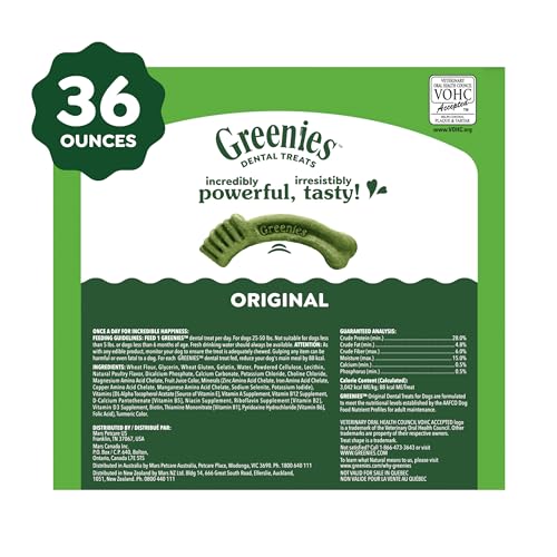 Greenies Regular Dental Dog Treats, Original Chicken Flavor, 36 Count | Veterinarian-recommended, supports oral health & freshens breath, clean to gumline, for dogs 25-50 lbs, chicken flavor