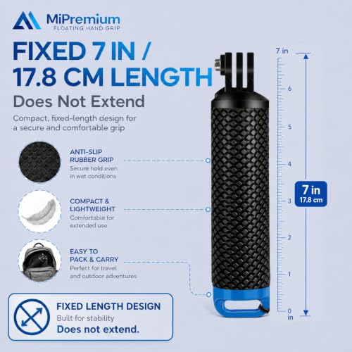 Floating Hand Grip Waterproof Monopod for GoPro Hero 13 12 11 10 9 8 7 6 5 | Compatible with Hero Session Black Silver Handler & Handle Mount Accessories Kit for Water Sport & Action Cameras (Blue)