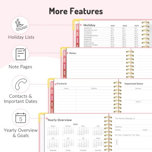 Forvencer Planner 2027-2028, 18 Month Calendar Planner, Jan 2027-June 2028 | 8.5"x11", Weekly and Monthly, Daily Agenda Book with Tab, Spiral Journal Organizer for Office Home Teacher School, A4, Pink