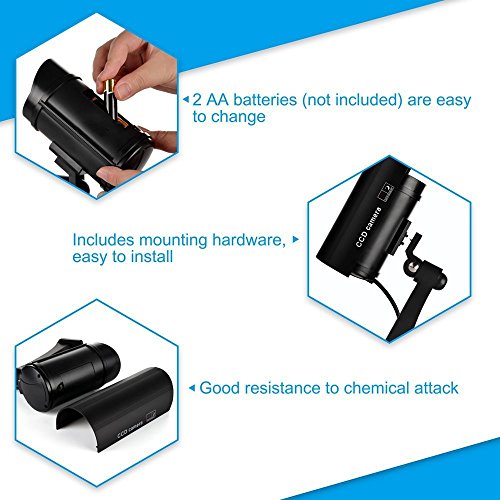 F FINDERS&CO Outdoor Fake Security Camera, Dummy CCTV Surveillance System with Realistic Red Flashing Lights and Warning Sticker (4, Black)