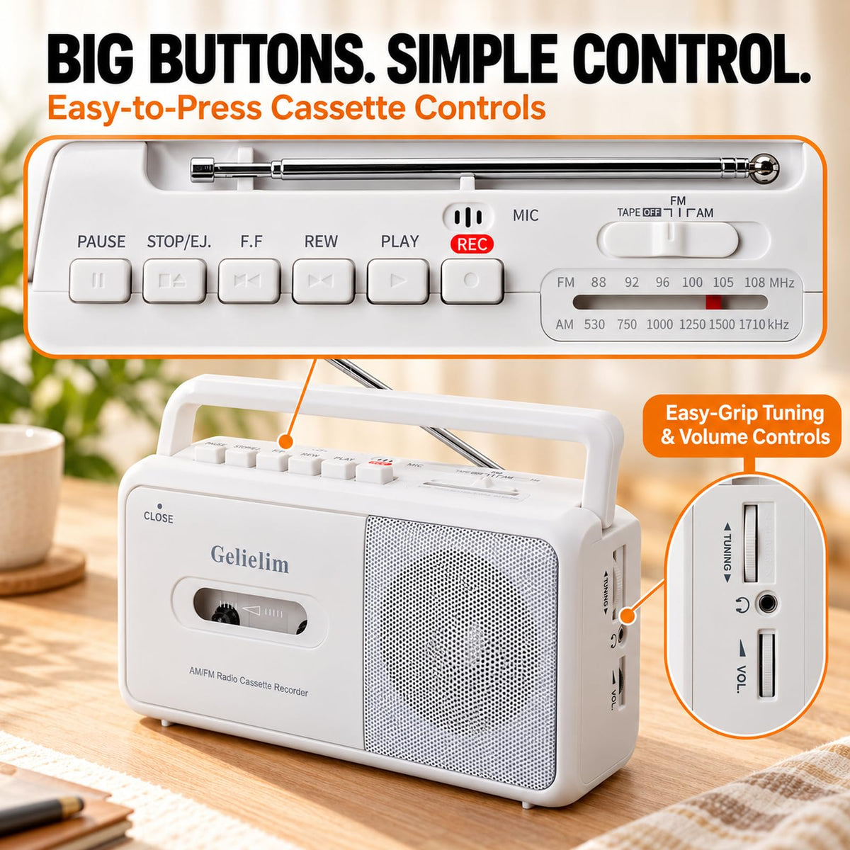 Cassette Tape Player, Portable Radio Cassette Player, Tape Recorder Cassette Player with Speaker,Headphone Jack, Battery/AC Power Casette Player, for Home and Travel, Elderly Gift,White