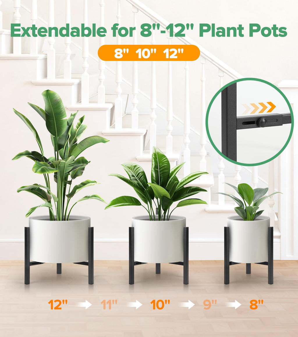 AZADESJET Plant Stand Indoor Adjustable, Metal Modern Indoor Plant Stand, Heavy Duty Plant Stands Outdoor Corner, Stable Plant Holder, Fits 8 to 12 Inches Pots, Black, 1 Pack, Pot & Plant Not Included