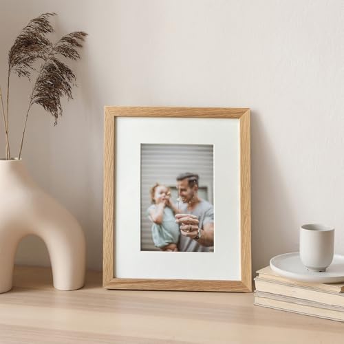 wallwisy 8x10 Picture Frame, Solid Oak Wood 8x10 Frames with Mat to 5x7 | Natural Oak 10x8 Photo Frames, Wall and Tabletop Display, Horizontal or Vertical Display, Natural finish, Set of 1