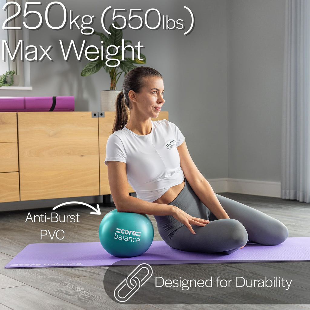 Core Balance Pilates Ball 9 Inch Anti Burst, Core Ball with Inflation Tube, Mini Pilates Ball for Physical Therapy, Small Exercise Ball for Yoga, Barre, Stretching and Core Stability Workout