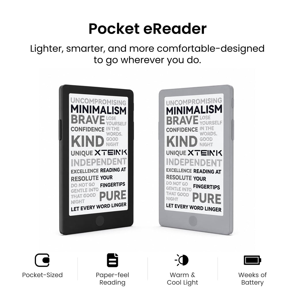 XTEINK X4 Pro 4.3" ebook Reader with Front Light & Touchscreen, Space Black | 4.3" E-Book reader with adjustable front light, touch/gesture control, physical buttons, 1100mAh battery & magnetic charging