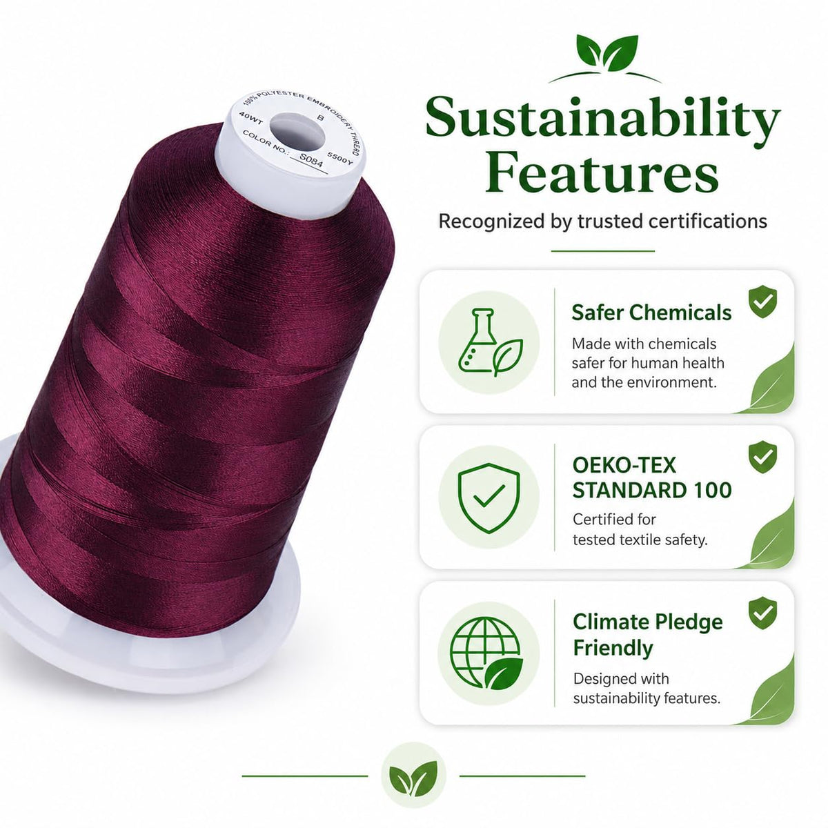 Simthread 5500Yds 40WT Polyester Embroidery Thread Burgundy Cherry S084 | High-yardage 5000M spool offers smooth feeding and stable 40WT polyester thread for home and commercial embroidery machines.