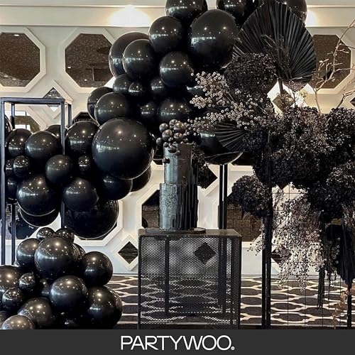 PartyWoo Black Balloons 140pcs Different Sizes of 18 12 10 5 Inch | Balloons for Baby Shower Birthday Graduation Casino Gaming Anniversary Retirement Baby Party Decorations Black-Y18