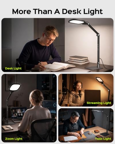 LED Desk Lamps for Home Office, 18W Bright Soft Video Conference Lighting | 50+ Light Modes, Eye-Care, Glare-Free, Memory & Timer Func, Upgrade Desk Light for Reading, Zoom, Streaming, Study, Craft