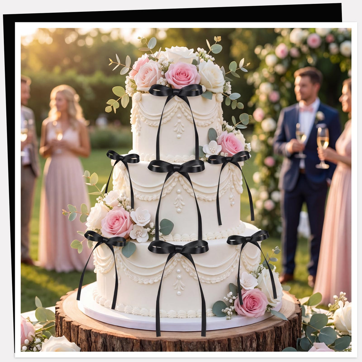 30 Pack Bow Cake Toppers Black Ribbon Bows for Cake Halloween Party Decor | Black Ribbon Bow Halloween Party Decorations Birthday Decorations for Baby Shower, Wedding, Engagement, Bachelorette Party