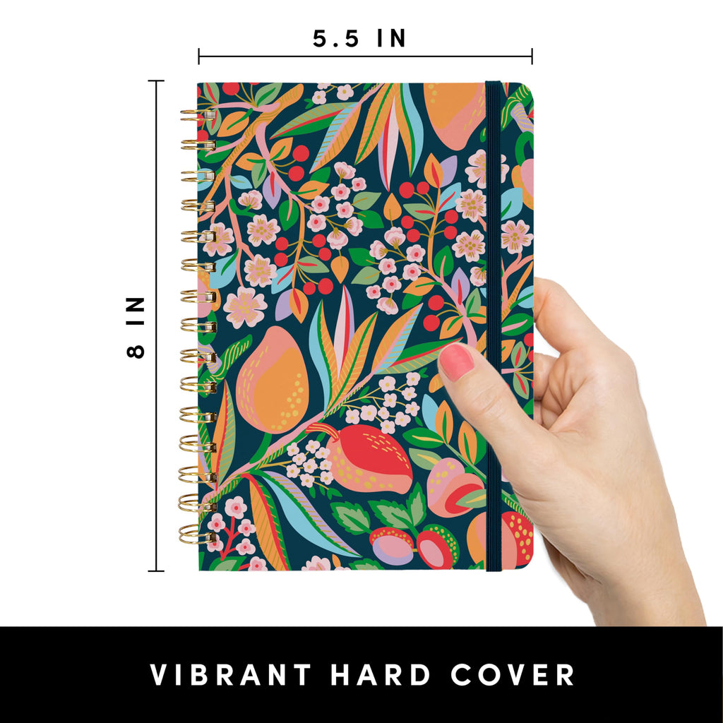 PAPERAGE Lined Spiral Journal Notebook, (Cherry Blossom/Fruit), 160 Pages, Hardcover Journal for Women & Men, Medium 5.5 in x 8 in - 100 GSM, Thick Paper, Spiral Notebook for Work, School & Journaling