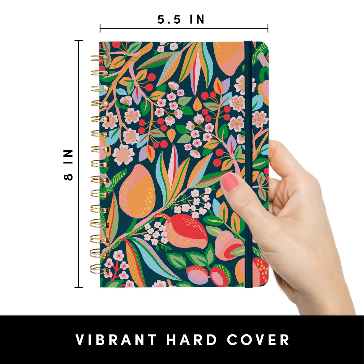 PAPERAGE Lined Spiral Journal Notebook, (Cherry Blossom/Fruit), 160 Pages, Hardcover Journal for Women & Men, Medium 5.5 in x 8 in - 100 GSM, Thick Paper, Spiral Notebook for Work, School & Journaling
