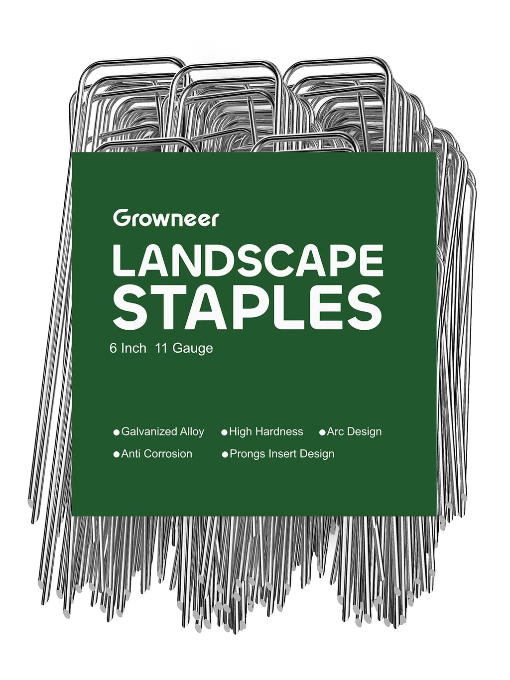 GROWNEER 100 Pack Landscape Staples 6 inch Galvanized Steel Garden Stakes | 11 Gauge Ground Stakes for Weed Barrier Fabric, Artificial Turf, Sod, Drip Irrigation Tubing, Stable U Shape Yard Staples