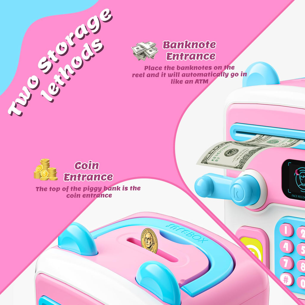 【Upgraded】 Piggy Bank, Face ID Password Unlocking Electronic Kids Bank ATM Security Unlocking Cash Coin Bank Toys Gifts for Kids, Coin Bank for 3 4 5 6 7 8 9 10 11 12 Year Old Girls Boys
