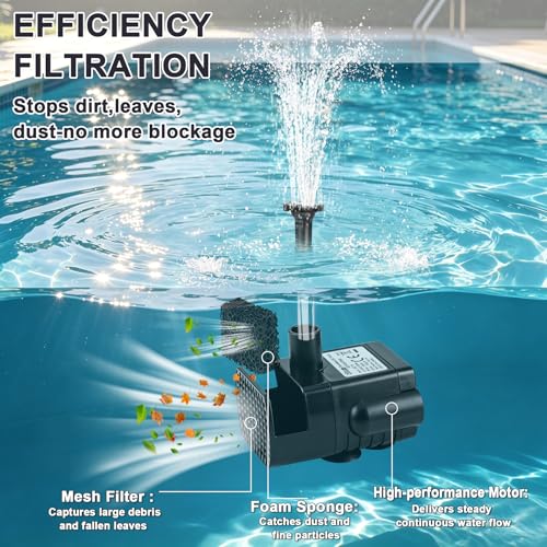 Solar Fountain Pump Kit with Separate Solar Panel, 1.8 W Upgraded Solar Water Pump with 9.84FT Cable & 4 Nozzles Solar Water Fountain for Bird Bath,Pond, Patio Garden Water Pump with Built-in Filter
