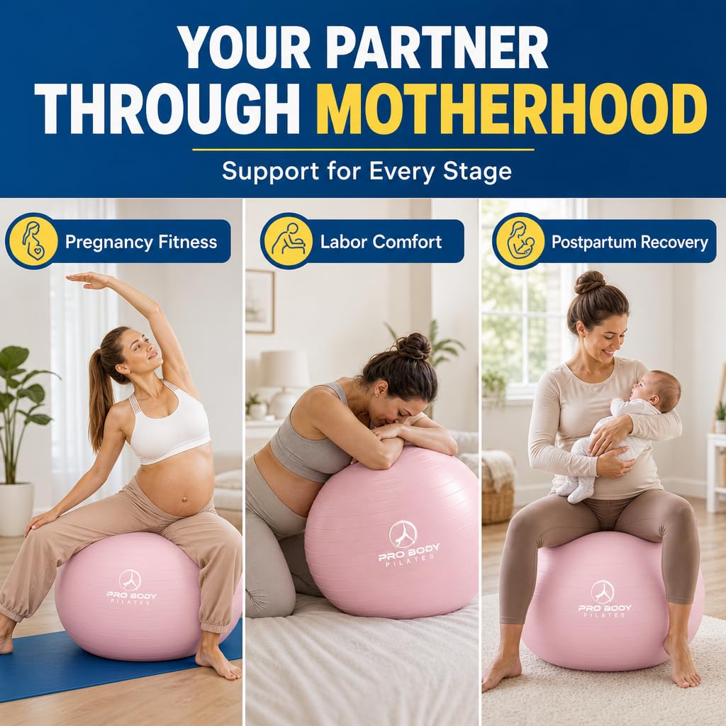 ProBody Pilates Pregnancy Ball with Guide - Birthing Ball | 1.7mm Anti-Burst PVC, CA 10P Certified, 55/65/75 cm, Guide, Doula & Midwife Use, Pump, Pregnancy Essentials