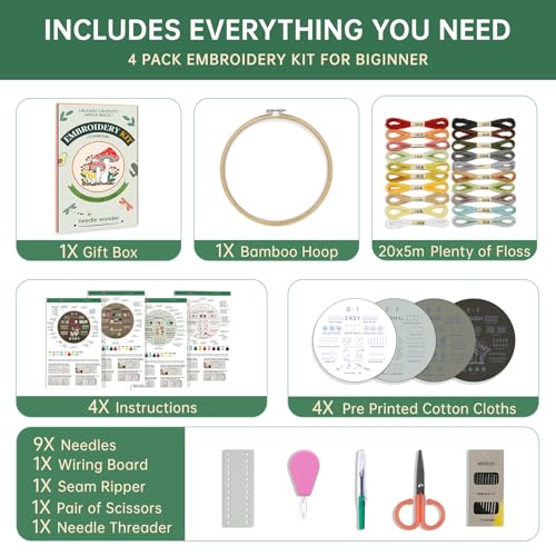 CYANFOUR Embroidery Kit for Beginners with Step-By-Step Guidance & Videos | 4 Stages to Learn 38 Stitches, Includes Multiple Accessories, Gift for Craft Lovers
