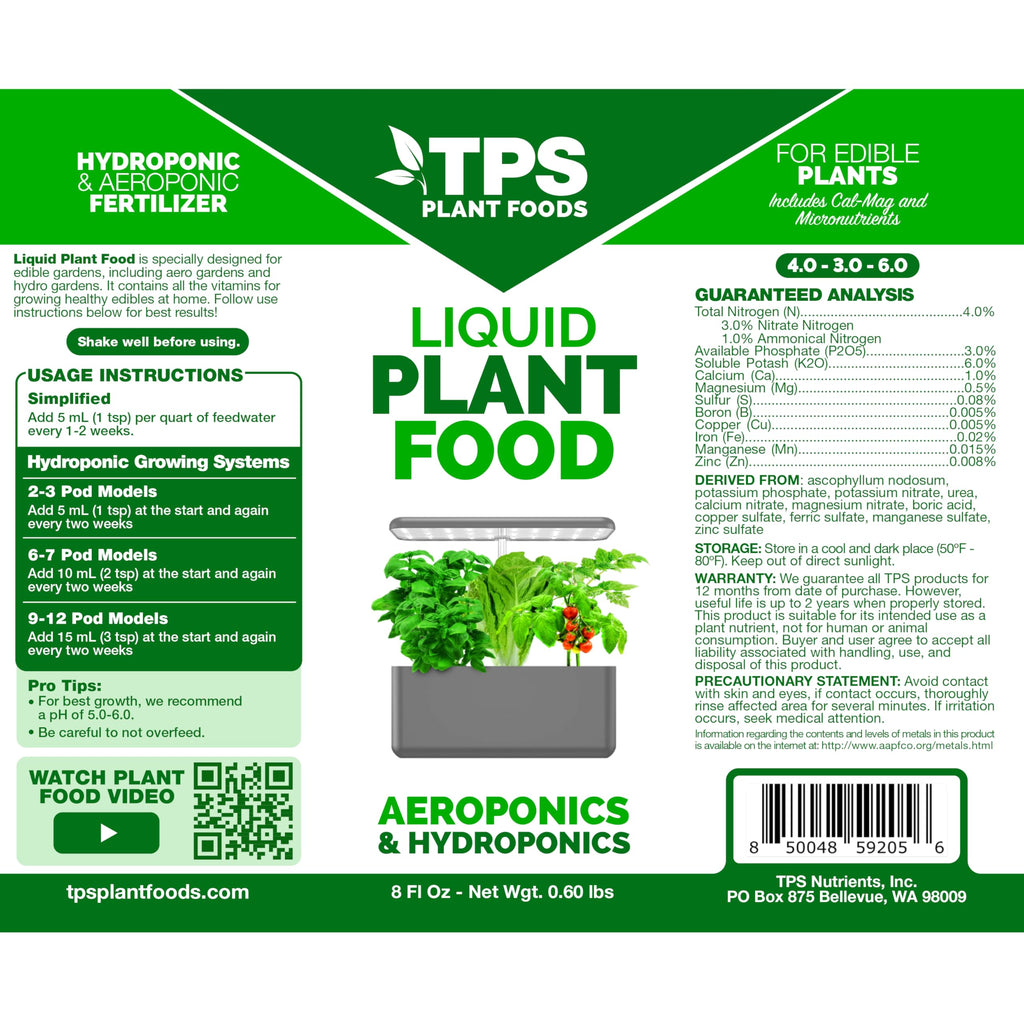 Liquid Plant Food - Fertilizer for AeroGarden & Hydroponic Systems, 8 oz | Complete Nutrition for Strong Growth, IDOO Compatible, Reservoir-Safe Formula, Supports Root Development, For Veggies & Herbs