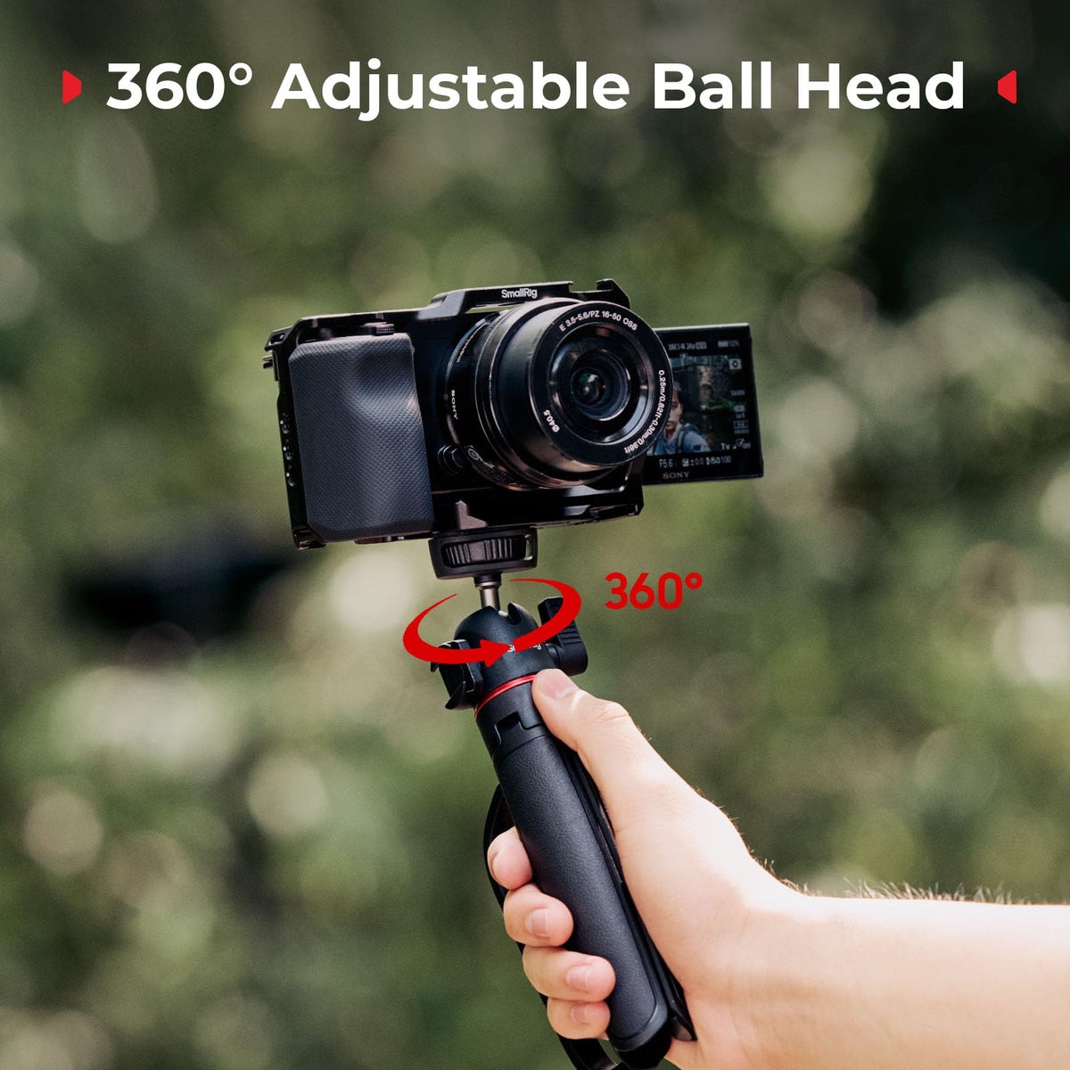 SMALLRIG Small Camera Tripod Selfie Stick, Extendable 8"-15" Mini Tripod | Carabiner with Mantis Hook, 360° Ball Head, Cold Shoe Mount, 1/4"-20 Screw for DSLR, Adapter for DJI, for GoPro - 5285