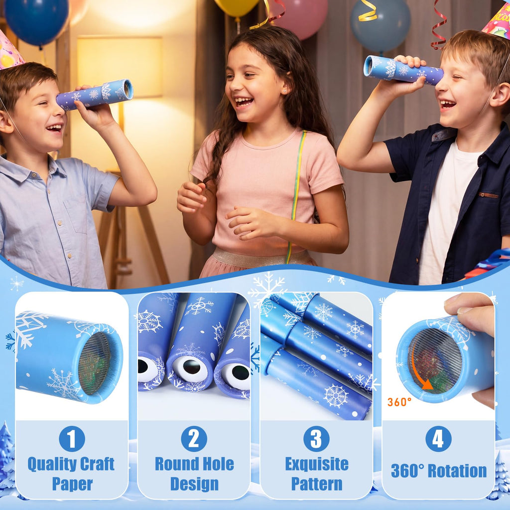 RoundFunny 12 Pcs Snowflake Birthday Party Favors Snowflake Kaleidoscopes Nostalgic Toys Educational Toys Goodie Bags Stuffers for Kids Classroom School Return Gifts Carnival Prizes