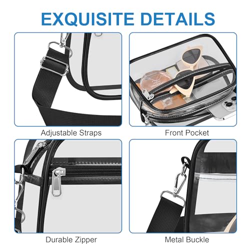 Clear Bag for Stadium Events Stadium Approved Women's Top-Handle Handbags | Mini Small Clear Bag Purse with Wide Adjustable Strap and Front Pocket for Sports Concerts, Festivals