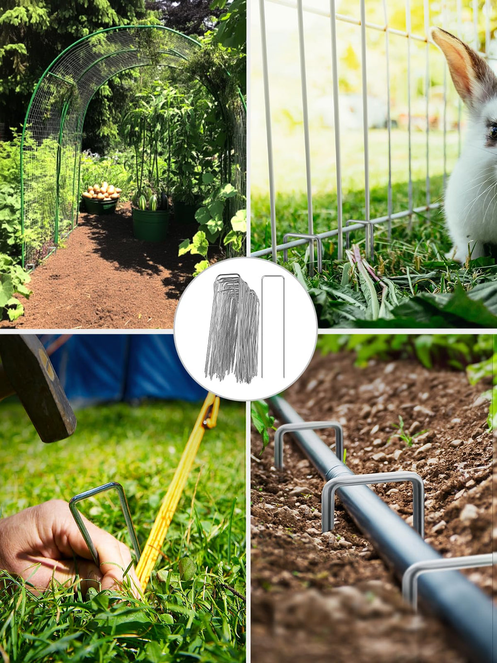 GROWNEER 100 Pack Landscape Staples 6 inch Galvanized Steel Garden Stakes | 11 Gauge Ground Stakes for Weed Barrier Fabric, Artificial Turf, Sod, Drip Irrigation Tubing, Stable U Shape Yard Staples