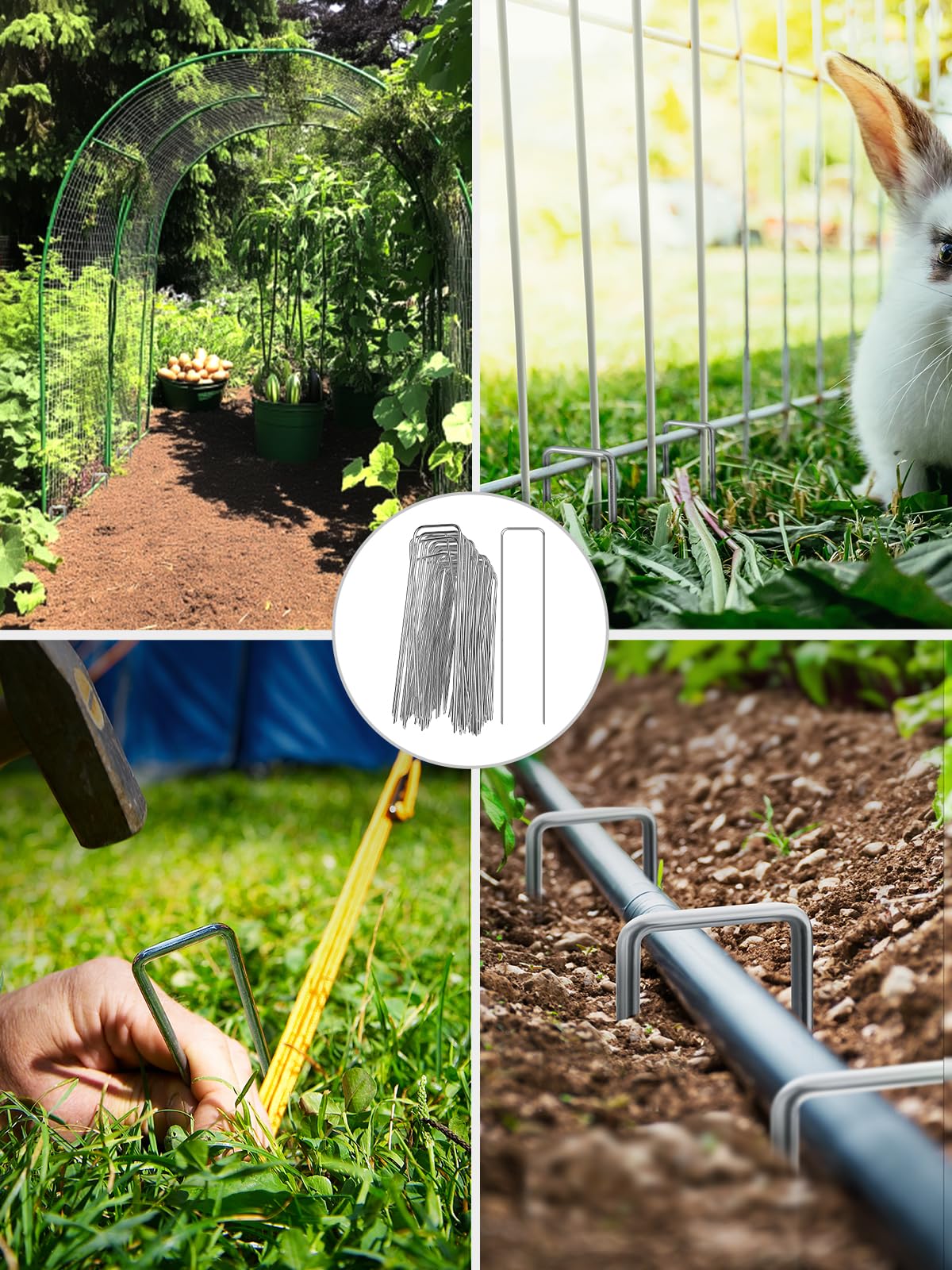 GROWNEER 100 Pack Landscape Staples 6 inch Galvanized Steel Garden Stakes | 11 Gauge Ground Stakes for Weed Barrier Fabric, Artificial Turf, Sod, Drip Irrigation Tubing, Stable U Shape Yard Staples