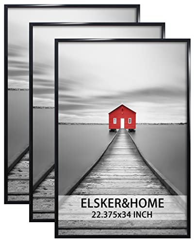 ELSKER&HOME 22.375 x 34 Poster Frame 3 Pack, Black | 22.375x34 Picture Frame for Horizontal or Vertical Wall Mounting, Sturdy and Scratch-proof